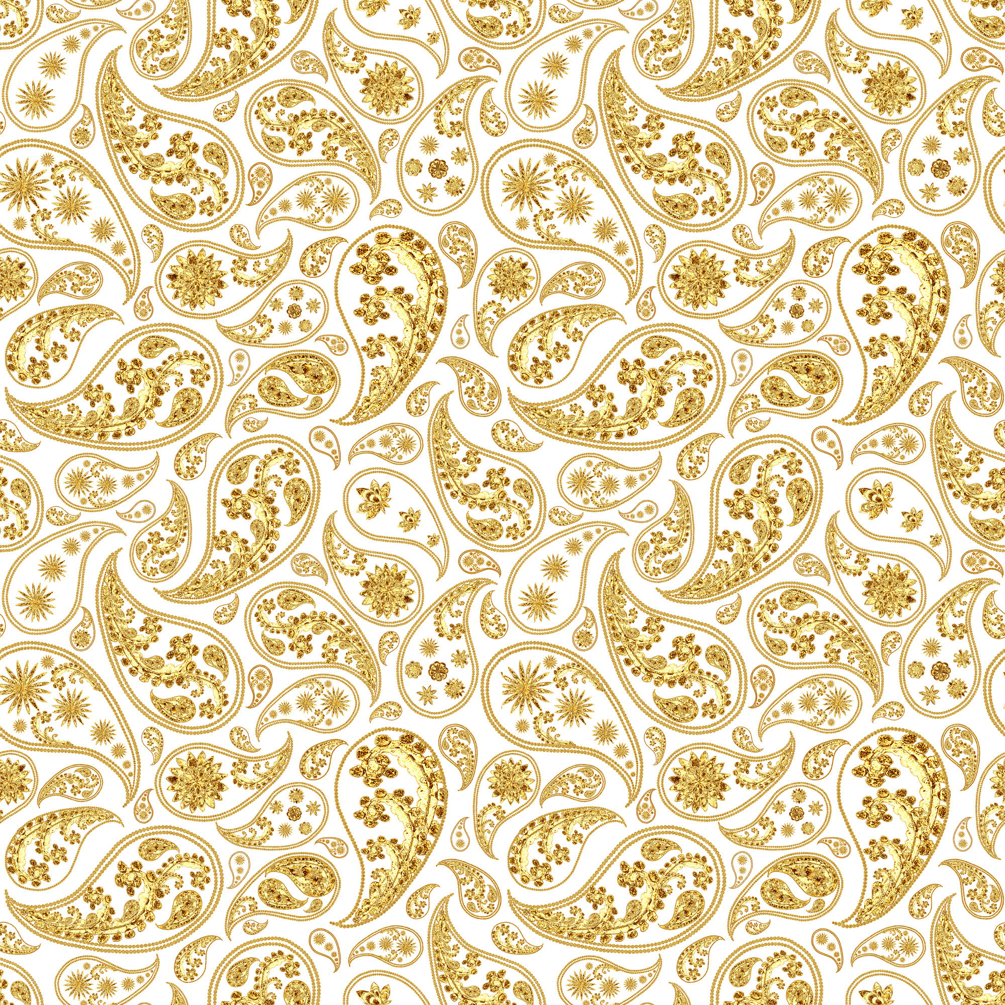 Gold and White Traditional Paisley Seamless Pattern